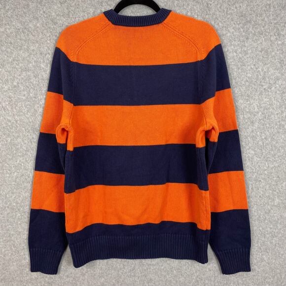 J. Crew Sweater Mens M Navy Blue Orange Striped Cotton Crewneck Pullover - Picture 4 of 6
